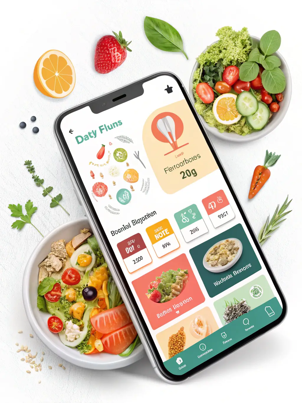 A close-up shot of a smartphone displaying a personalized meal plan from dein-ernaehrungsplan.ch, showcasing the user-friendly interface and detailed recipe information.