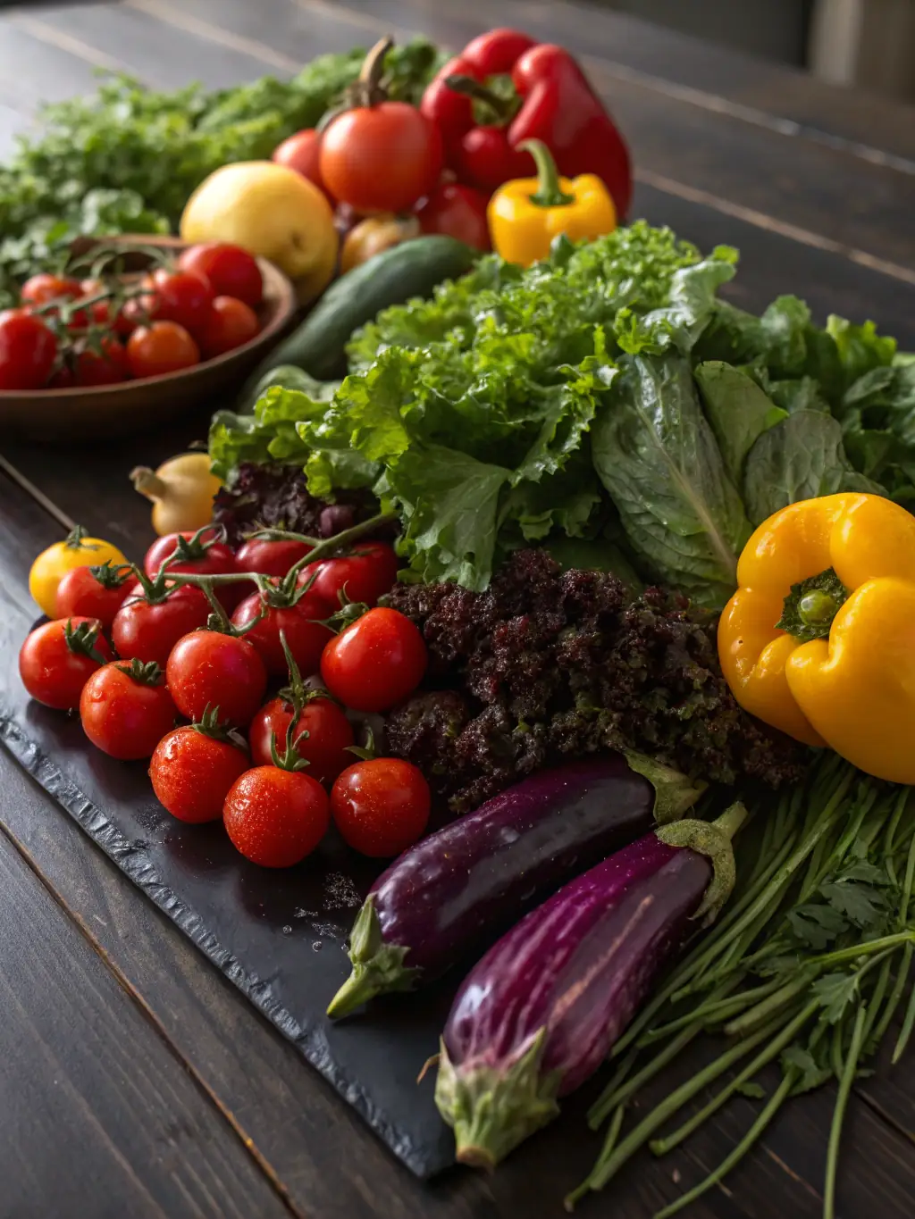 An image of a diverse selection of fresh, colorful ingredients, representing the variety and quality of the recipes included in dein-ernaehrungsplan.ch.